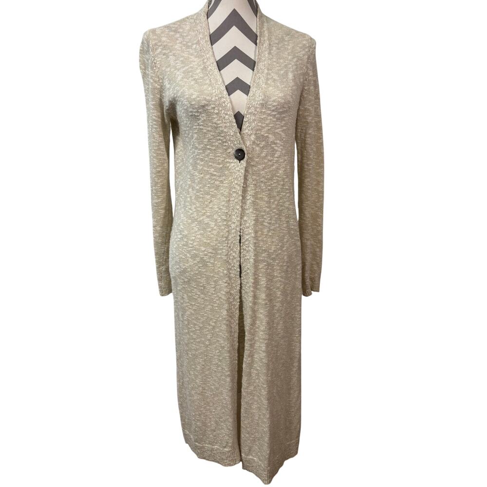 PureJill J Jill Oat Cream Cotton Blend One Button Long Cardigan Sweater Size XS